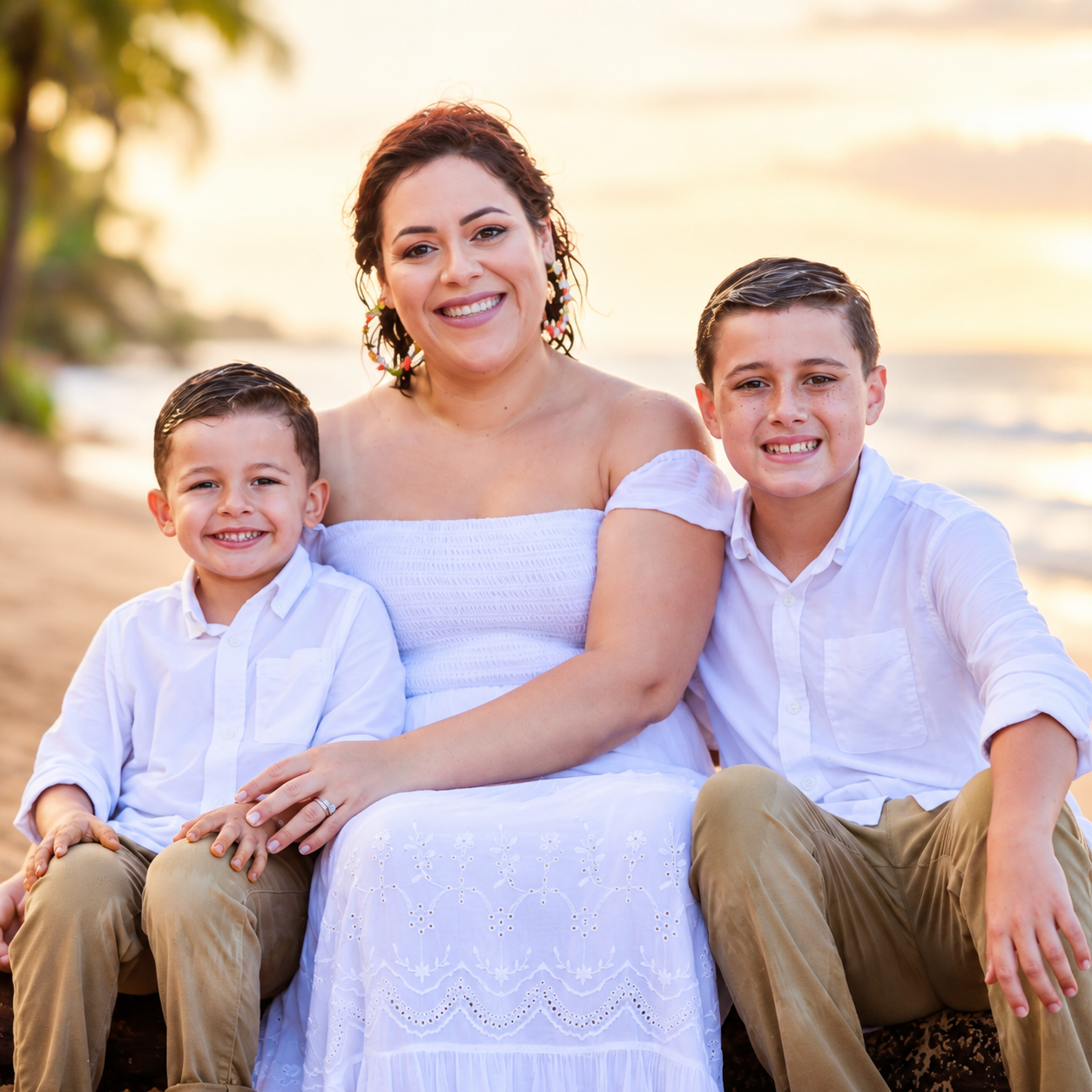 Mother with children on a beach vacation